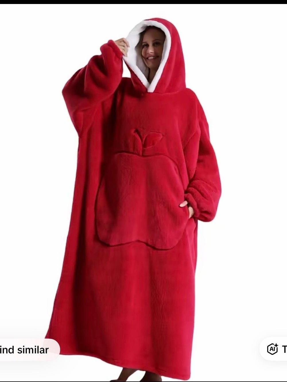 Red Hooded Plush Wearable Blanket - Cozy Apple Pocket